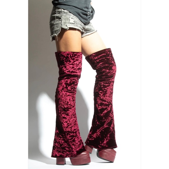 Mata Shoes Shoes - Mata Shoes Elvira Maroon Velvet Fold Over Thigh High Boots